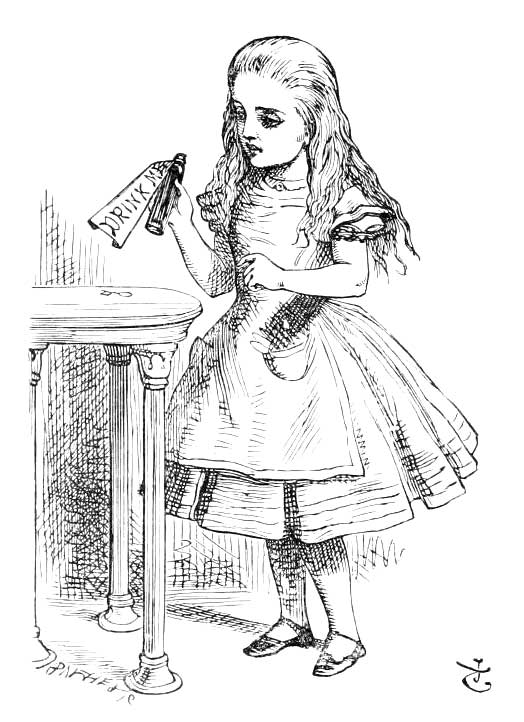 Alice taking “Drink Me” bottle
